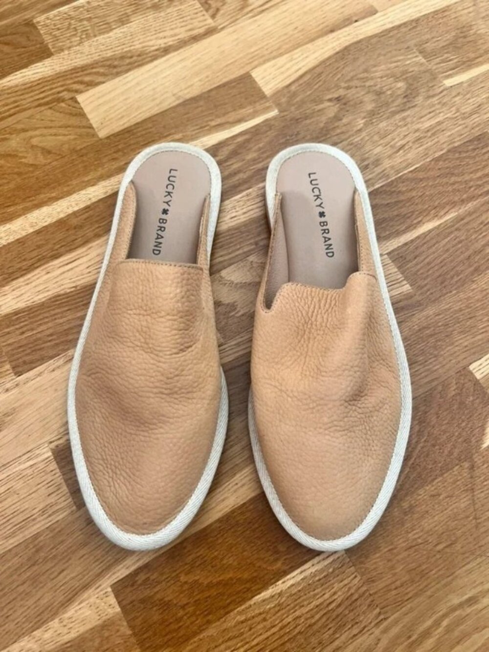 Beige Leather Slip-On Mule Loafers US 7.5